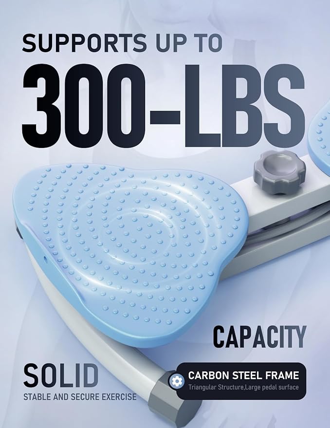 Waist Twister Machine for Body Toning, Fat Burning, Supports 300 lbs, Noiseless, Anti-Slip, Compact Portable for Home, Gym, Apartment, Office