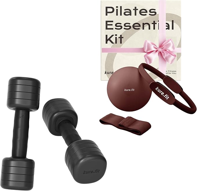 Cocoa Pilates Kit and Black Adjustable Dumbbell Set 2lb to 5lb Bundle