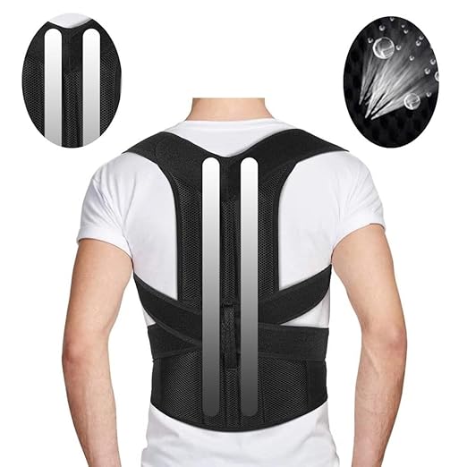 MBROS Adjustable Posture Corrector Lumbar Back Support Brace Breathable Deportment Corset for Spine Back Stretcher Orthopedic Back (Color : Black, Size : S)