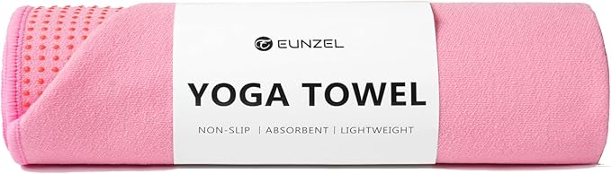 Eunzel Yoga Towel,Hot Yoga Mat Towel with Grip Dots Sweat Absorbent Non-Slip for Hot Yoga, Pilates and Workout 24" x72", Pink