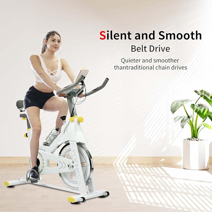 Indoor Cycling Bike Stationary Exercise Bike with LCD Monitor, iPad Holder & Comfort Seat, Adjustable Resistance, Silent Belt Drive for Home Gym Cardio Workout