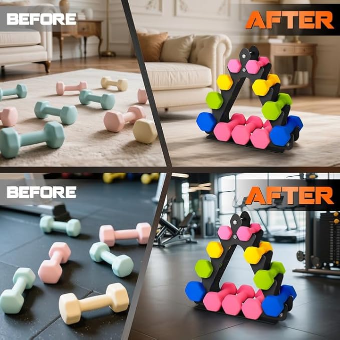 4-Tier Dumbbell Rack for 1-15 lb Weights, Holds 5 Pairs Space-Saving Sturdy A-Frame Stand for Home Gym, Weight Rack for Women's Dumbbell Set (Dumbbell Rack Stand Only)