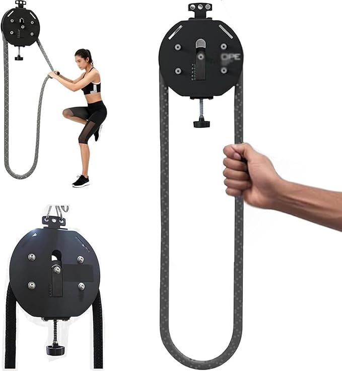 Suspension Endless Rope Pulley System, Endless Rope Trainer, Portable Cable Pulley Machine with Adjustable Resistance, Suspended Rope Climbing Machine for Athletes, Hiit & Functional Workouts Black