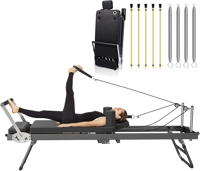 Pilates Reformer, Foldable Reformer Pilates Machine, Full-Body Home Gym & Pilates Equipment for All Levels, Up to 400 lbs Weight Capacity Reformers, Black