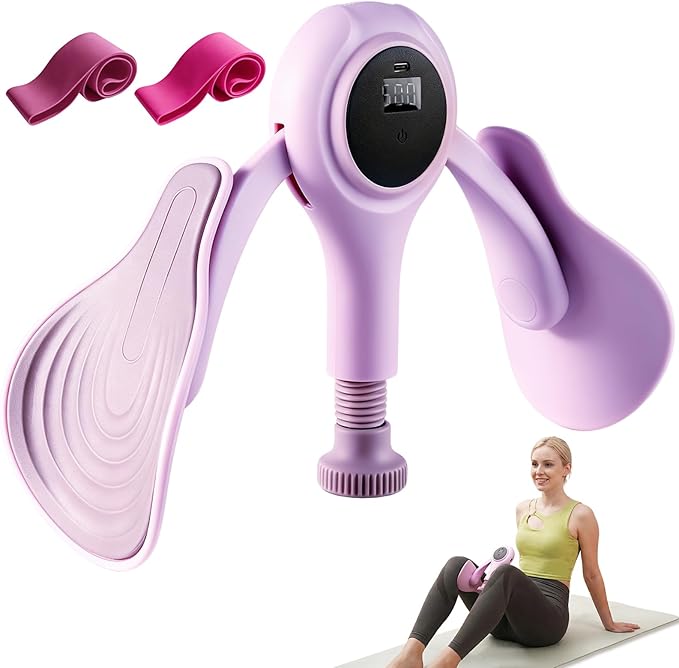 CYFIE Thigh Trainer with LED Counter, Inner Thigh Exerciser & Pelvic Floor Trainer with 2 Resistance Bands, Adjustable Kegel Exerciser for Women, Hip & Glute Workout Equipment for Home Gym