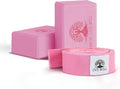 Live Well Starter Kit for Beginners – 2 EVA Foam Yoga Blocks (3x6x9 in) + 8ft Pink Yoga Strap with Loops – Yoga Accessories for Stretching, Balance, Alignment & Flexibility