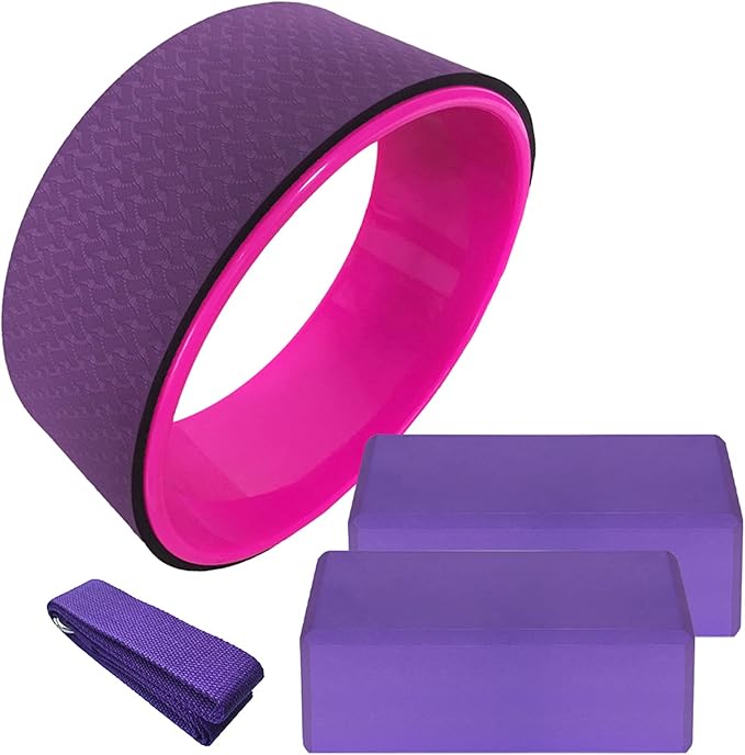 Yoga Wheel Cotton Stretching Strap Set Stability Blocks Pilates Exercise Pack for Beginners (Purple)