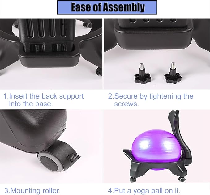 CMYUN Yoga Ball Chair Ergonomic Exercise Ball Chair, Purple Yoga Ball Chair with Wheels, Ball & Foot Pump, Sitting Balls for Kids Teenagers Adults Pregnant Woman