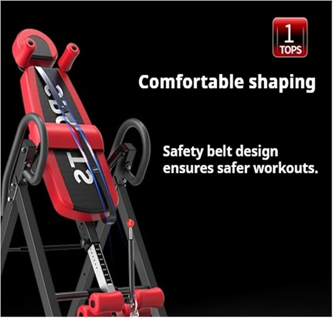 XXYUAN Folding Inversion Table with Adjustable Height, Home Use Back Stretch Machine for Spinal Decompression, Auto-Lock System with Ankle Holder & Safety Belt, 150kg Capacity Steel Frame