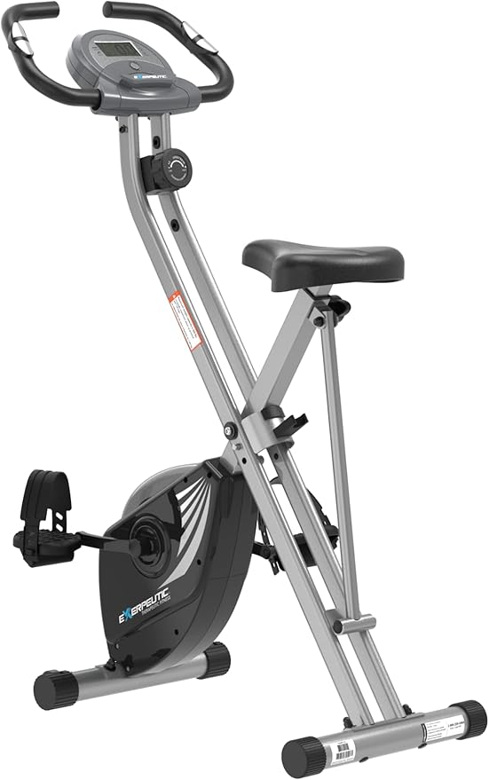 Exerpeutic Foldable Exercise Bike, 8 levels of Resistance Stationary Bicycle with Airsoft Seat, LCD Display to Track Distance, Calories, Time and Speed