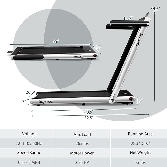 Goplus 2 in 1 Folding Treadmill, 2.25HP Superfit Under Desk Electric Treadmill, Installation-Free with Remote Control, APP Control and LED Display, Walking Jogging for Home Office