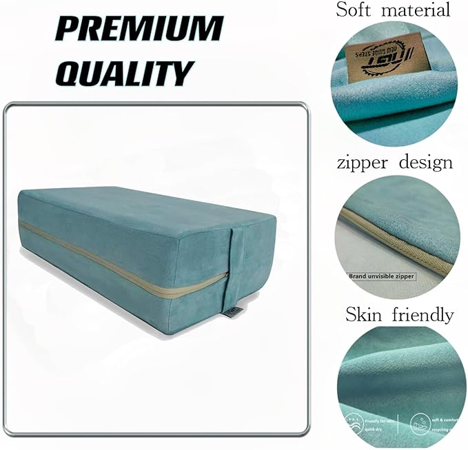 NGT new guide steps Yoga Bolster Pillow for Meditation and Support - 20"*12"*6" Rectangular Yoga Cushion Foam Wedges Washable Suede Pillowcase for Men and Women with Carry Handles. (Green)
