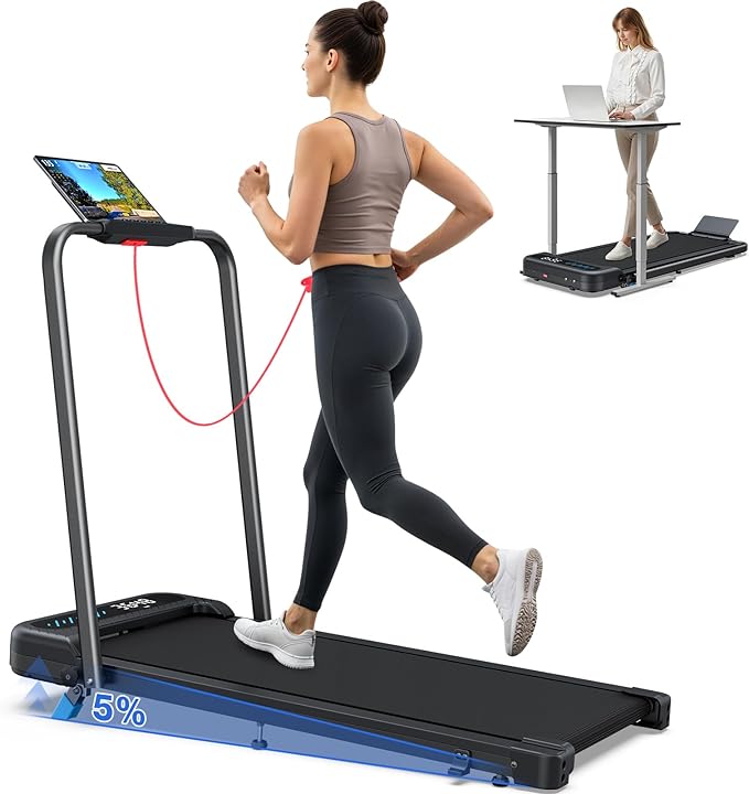 COZYINN Foldable Treadmill with Incline, 3.0HP Quiet Walking Pad with Handle Bar, 2 in 1 Portable Treadmills for Home Small Space, 320 Lbs Capacity Compact Under Desk Treadmill with Led Display & App