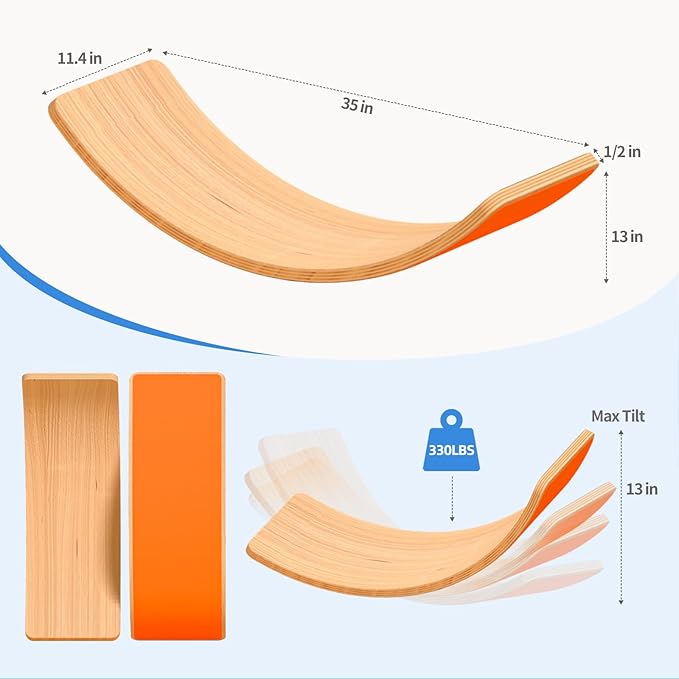 Wooden Wobble Balance Board for Kids, Balance Beam Rocker Board for Toddlers Adults, Montessori Waldorf Learning Toys for Yoga Exercise