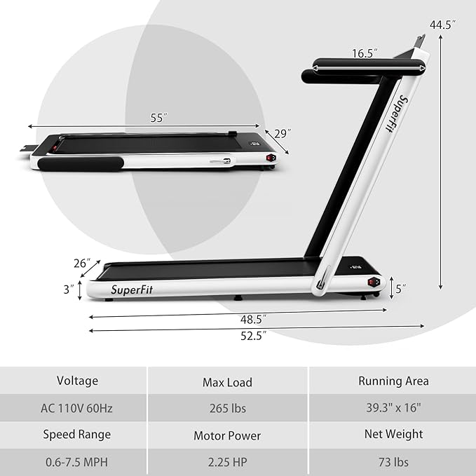 Goplus 2 in 1 Folding Treadmill, 2.25HP Superfit Under Desk Electric Treadmill, Installation-Free with Remote Control, APP Control and LED Display, Walking Jogging for Home Office