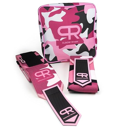 Elbow Wraps for Weightlifting - Heavy Duty Construction, 25% More Elasticity, Reinforced Stitching, Extra Wide Fastener, Easy to Adjust, (Digital Pink)
