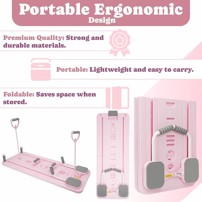 Pilates Board Workout Set for Home Gym, Foldable Pilates Reformer Board with Resistance Bands, Pilates Ring & Ball, Core Glutes Full Body Training Equipment