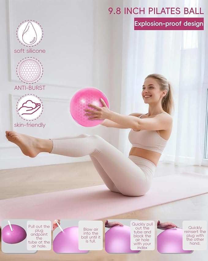 KABCON Pilates Kit for Home, Women Beginners Workout Essentials Set with 13" Ring, 9.8" Ball, Resistance Bands & Guide, 13/14/16 PCS Compact Pilates Equipment