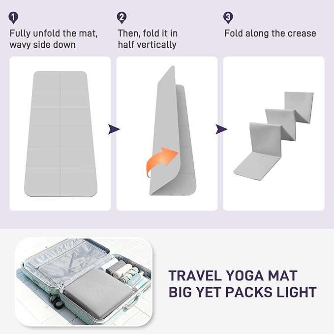 Foldable Yoga Mat for Travel 72"x 32"x 0.32"Inch, 8mm Thick Folding Exercise Mat, Outdoor Non-slip Pilates Mat for Women & Men, Wide Yoga Mat Packable for Workout and Fitness
