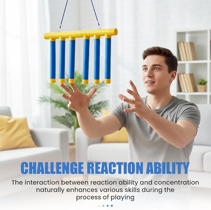 Reflex Sticks Rebounce Game, Reflex Challenge Game, Falling Sticks Reaction Time Trainer with Adjustable Speed Modes for Home, Office & Team Activities (Blue)
