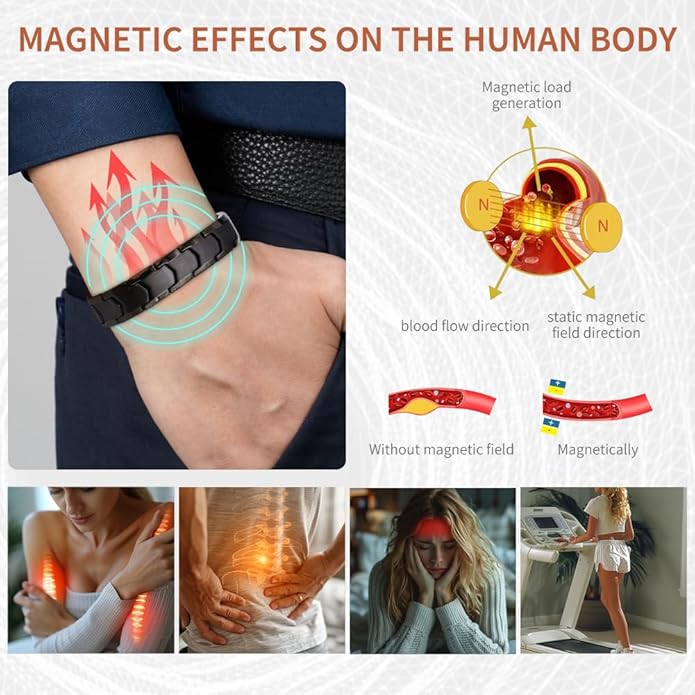 Magnetic Bracelets for Men，Stainless Steel Bracelet Lymphatic Drainage Therapeutic Magnetic Bracelets with Double Row Magnets Jewelry Gift with Adjust Tool