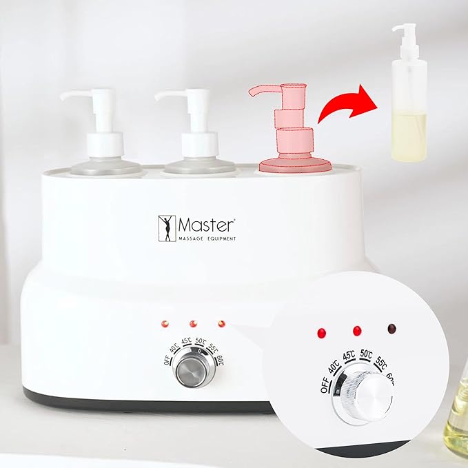 Master Massage Three Bottles Massage Oil, Lotion, Cream Warmer Heater with Empty Bottles- Massage Cream Heating Device- Salon Spa Body Therapy, White