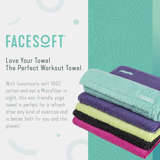 FaceSoft Eco Friendly Gym Towel for Working Out - Soft and Absorbent Cotton Exercise Towel - No Synthetic Microfibers or Plastics - Sweat Towel for Gym, Fitness, Sports, Yoga - Neon - 1 Pc