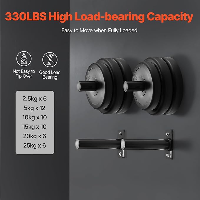 VEVOR Wall Mounted Weight Plate Holder, Weight Rack Storage for 2-Inch Weight Plates, 330 lbs Load Capacity Weight Storage Rack, Heavy Duty Iron Home Gym Organizer, 4 Pack, Mounting Hardware Included