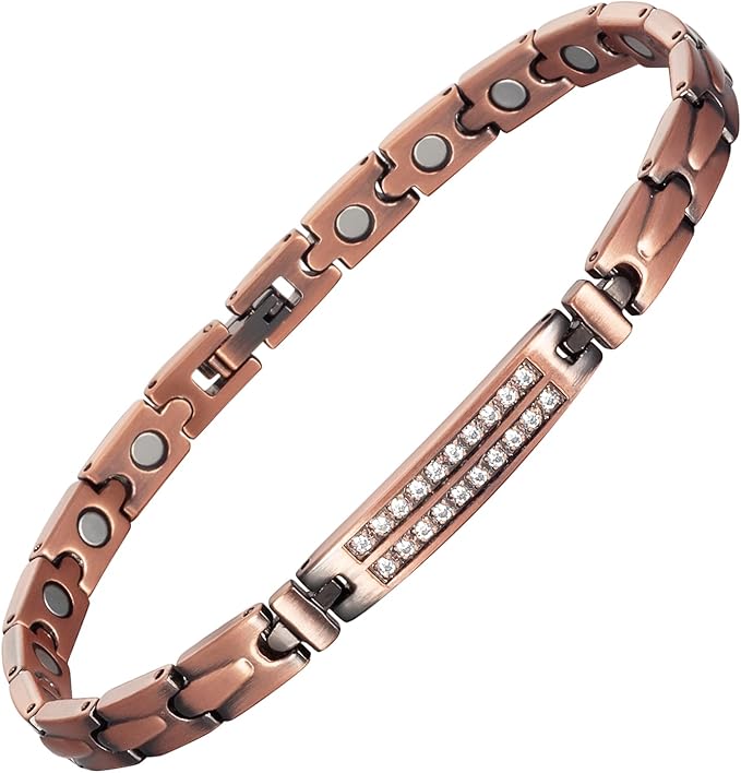 Copper Ankle Bracelet for Women, 8.85in Adjustable Length with Crystal Magnetic Anklet, Healthy Jewelry Gift (0143)
