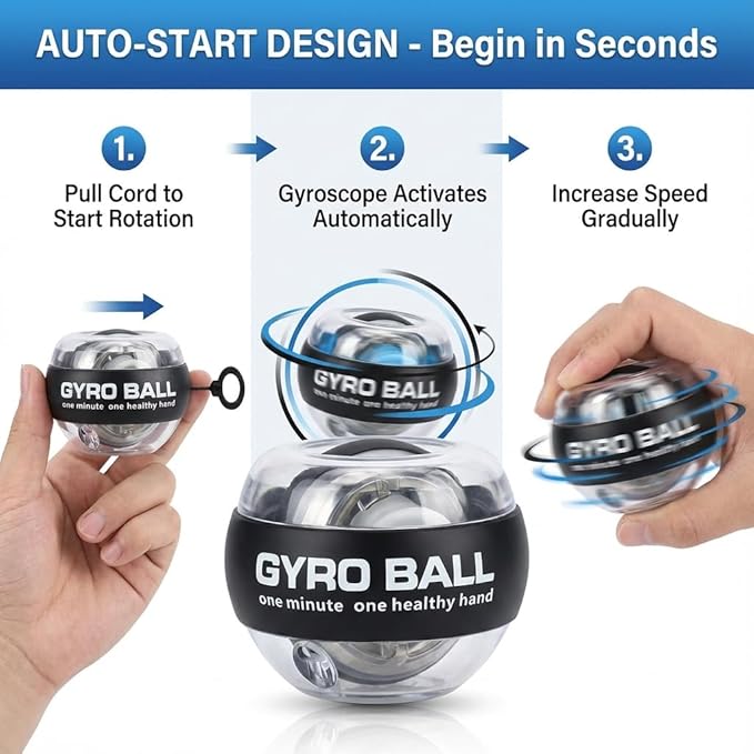 Wrist Ball, Gyro Ball Wrsit Exceciser, Battery-Free 6-Stage Color-Changing LED Gyro Ball, Torque Ball, Forearm & Grip Strength Trainer for Muscle Recovery, Stress Relief & Office Workers