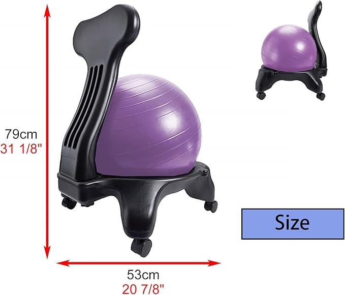 CMYUN Yoga Ball Chair Ergonomic Exercise Ball Chair, Purple Yoga Ball Chair with Wheels, Ball & Foot Pump, Sitting Balls for Kids Teenagers Adults Pregnant Woman
