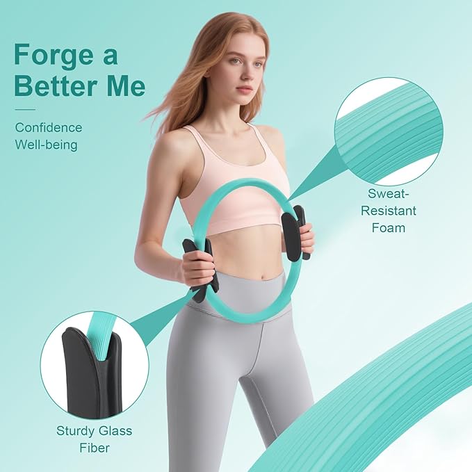 Pilates Essentials Kit-Home Pilates kit for Women with Pilates Ring and Ball,5 Resistance Bands for Beginners-Train Muscles, Flexibility & Core Strength