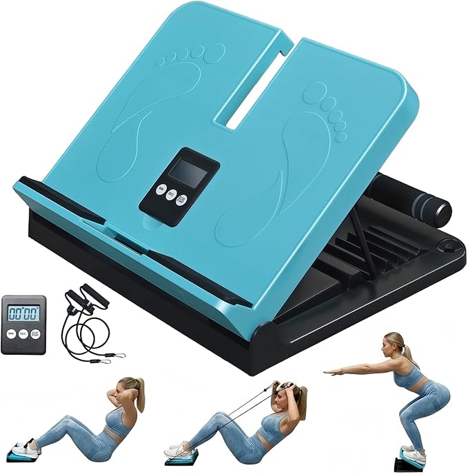 Calf Stretch Board with Timer & Resistance Bands, 6-Level Adjustable Slant Board, 450 lb Weight Capacity, Includes Sit-Up Bar for Home Gym & Stretching
