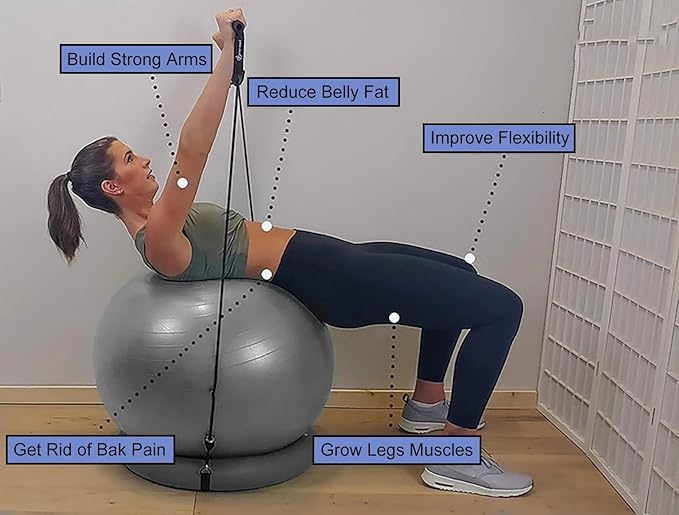 CMYUN Yoga Ball Chair Stability Ball Chair with Bands & Base, Sturdy Desk Ball Chair for Spine Alignment, Exercise Ball Seat for Yoga/Workout/Fitness/Pilates (Size : Diameter 75cm (29 1/2"))