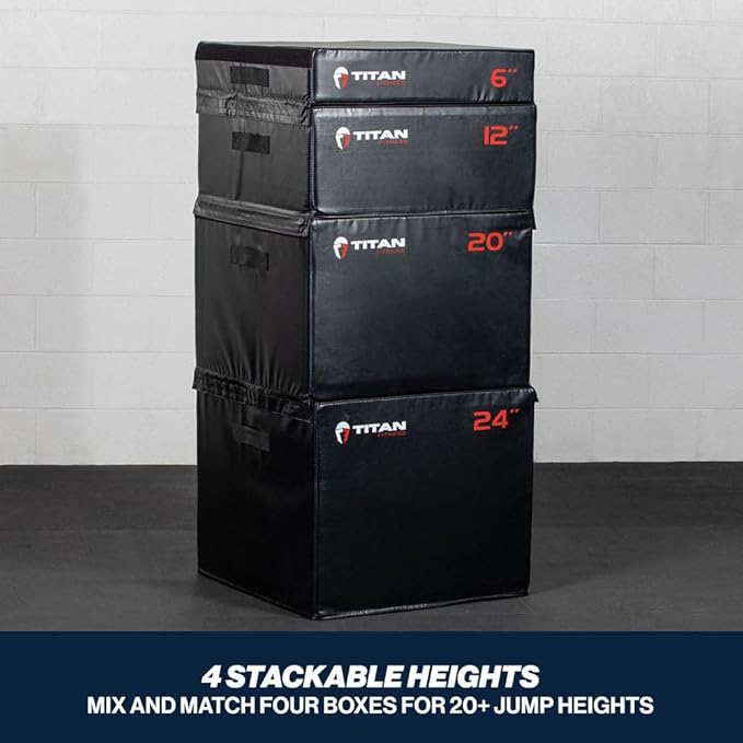 Titan Fitness 12" Stackable Soft Foam Plyometric Box, High Density EPE Foam Core Plyo Box, Step Up Exercise Platform, Box Squat, Step-Up, Box Jumps for Home Garage Gym Training