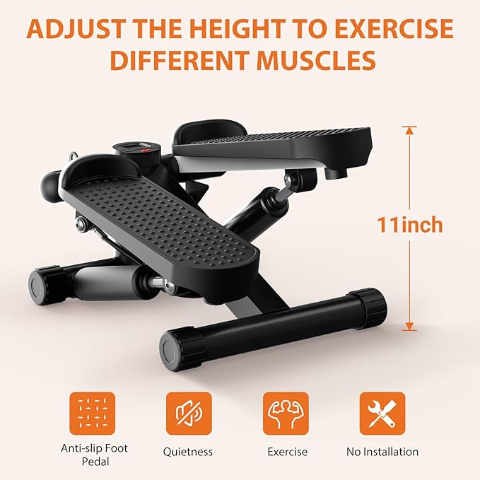 Sweetcrispy Mini Stair Steppers with Resistance Bands for Exercise at Home, Portable Exercise Twist Stepper Machine for Full Body Workout, 300LBS Capacity
