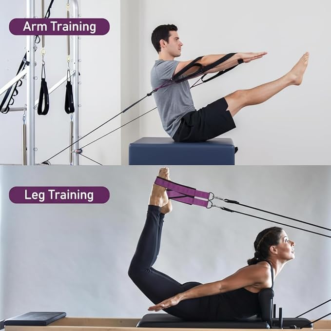 2PCS Pilates Strap, Double Loop Yoga Strap with Comfortable Thick Padding & Sturdy D-Rings for Home Gym, Pilates, and Yoga WorkoutsPilates