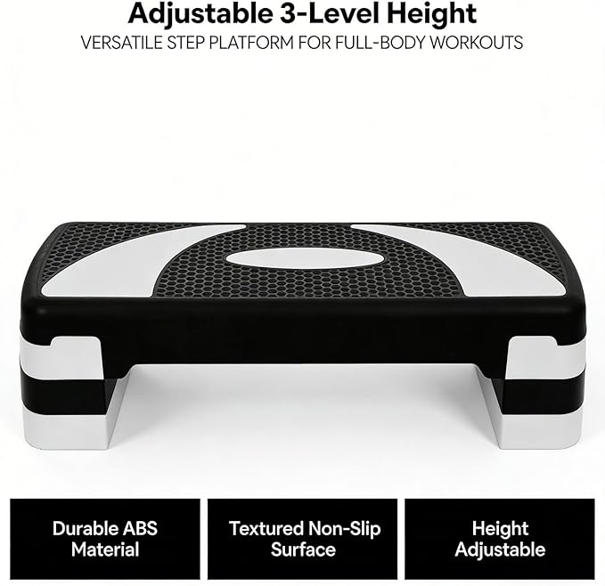 Adjustable Aerobic Step Platform, 31 Inch Non-Slip Workout Step with 3 Height Options (4/6/8 inch), Supports 400 lbs for Home Gym, Cardio & HIIT Training