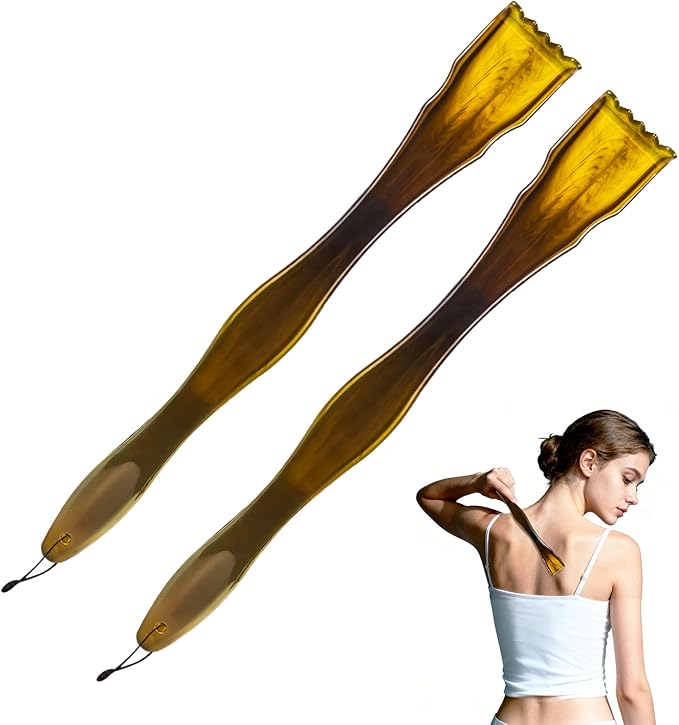 2-Piece Imitation Cow Horn Back Scratcher as Delicate and Smooth as a Gemstone, 12.4-Inch Long Handle Back Scratcher, Suitable for Adult Men and Women, As A Gift for Loved Ones(F-Brown-2)