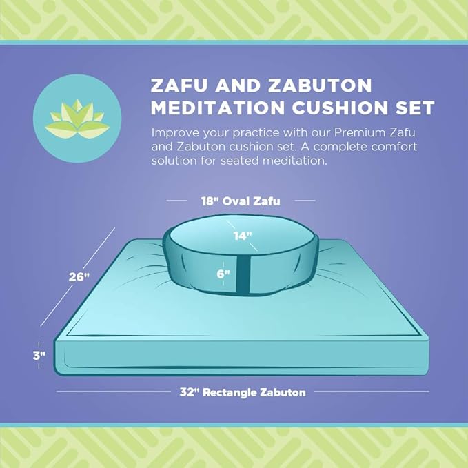 Bean Products Meditation Cushion Mat Set - Zafu Floor Pillow Organic Buckwheat Pillow + Cotton Filled Zabuton Prayer Pad - Meditation Pillow Yoga Knee Pad - Made in USA - 14" Round or 18" Oval