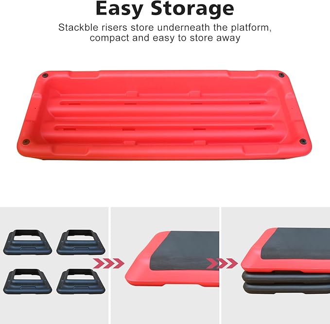 43'' Exercise Aerobic Step Platform, Adjustable Height 4-6-8in Exercise Stepper Workout with 4 Detachable Risers, Aerobics Stepper Workout Stepper for Home Gym Cardio Strength & Training