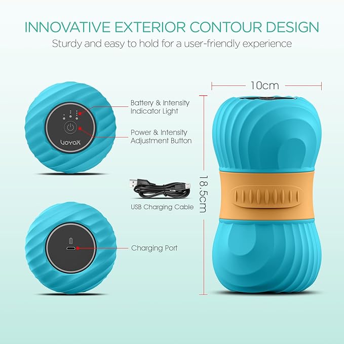 VOYOR-HEALTH Vibrating Peanut Massage Ball Roller, Electric Double Lacrosse Massage Ball with 4 Intensities for Muscle Pain Relief, Rechargeable Deep Tissue Massage, Yoga Sports Fitness MB300 (Blue)