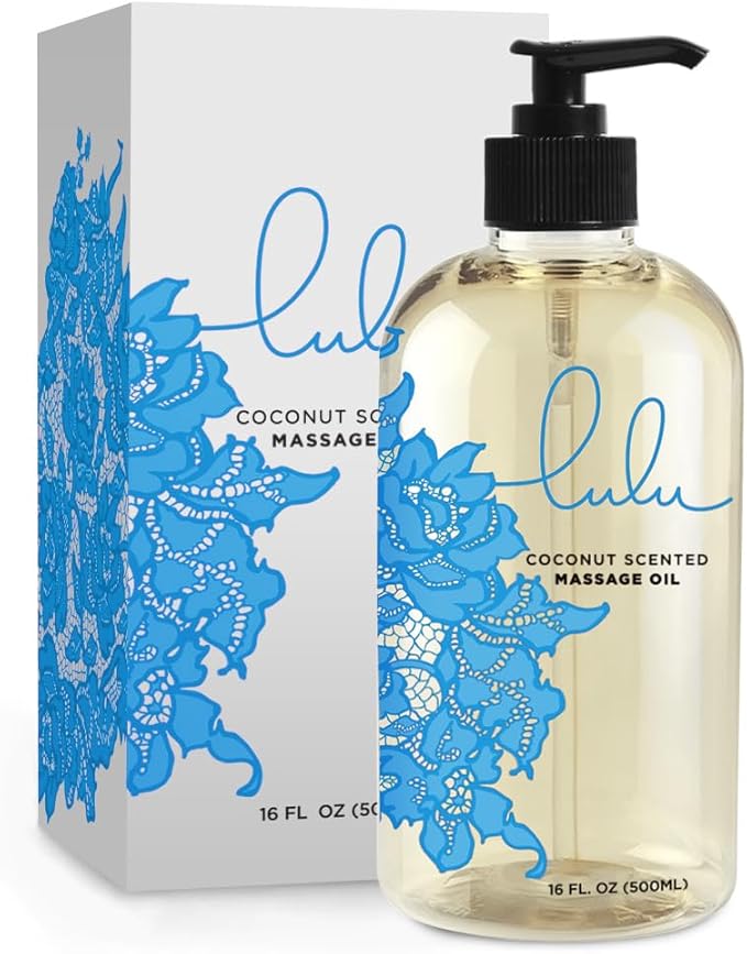 Lulu Coconut Massage Oil with Fractionated Coconut & Cocoa Butter Hydrating Non-Greasy Body Oil for Smooth Skin & Relaxation Aromatherapy for Date Night Couples Massage & Massage Therapy 16 fl oz Pump