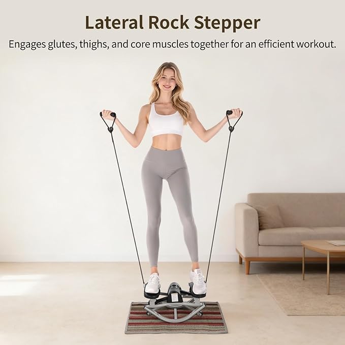 Lateral Rocking Fitness Stepper, Side-to-Side Mini Stepper with LCD Counter, Low-Impact Home Cardio Lateral Steppers Machine for Legs Glutes Core, Compact Portable Under-Desk Workout, No Assembly