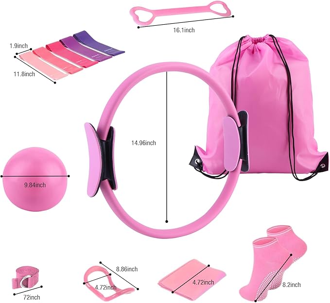 ASIEIT 13 PCS Pilates Kit for Women, Home Pilates Equipment with 5 Resistance Bands, 14'' Magic Circle, Pilates Ball and Ring, Compact Workout Set for Home Workout, Strength and Flexibility