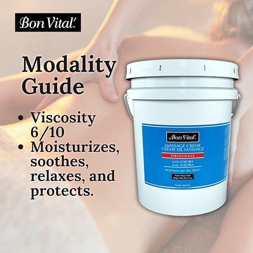 Bon Vital' Original Massage Creme for a Versatile Massage Foundation to Relax Sore Muscles & Repair Dry Skin, Revitalize Skin and Lock in Moisture, Allows for Muscle Manipulation, 5 Gallon Pail