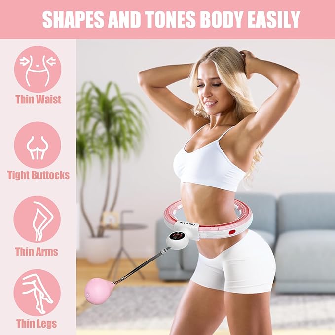 U5 Smart Weighted Hula Hoop with Counter – 16 Knots, 28"–46" Adjustable Infinity Hoop Plus Size, Quiet Rubberized Wheels, Ab Workout, Home & Outdoor Fitness, Weight Loss, Abdominal Toner