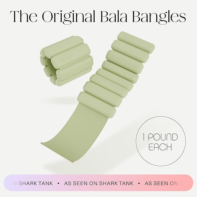 Bala Bangles Wrist & Ankle Weights for Women & Men - Adjustable Weighted Bands - Soft Silicone Arm & Leg Weights for Pilates, Yoga, Walking, Barre, Home Workout & Strength Training Exercise