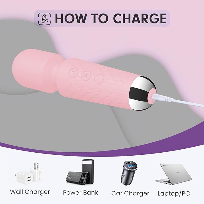 jtffe Handheld Cordless Massager - 20 Speeds & 8 Modes, Quiet Waterproof Vibrating Wand for Neck Back Pain Relief & Muscle Recovery (Pink)