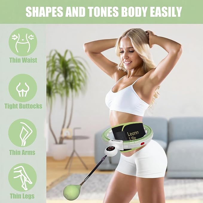 U5 Smart Weighted Hula Hoop with Counter & Waist Trimmer – 16 Knots, 28"–46" Adjustable Infinity Hoop Plus Size, Quiet Rubberized Wheels, Ab Workout Fitness, Weight Loss, Abdominal Toner